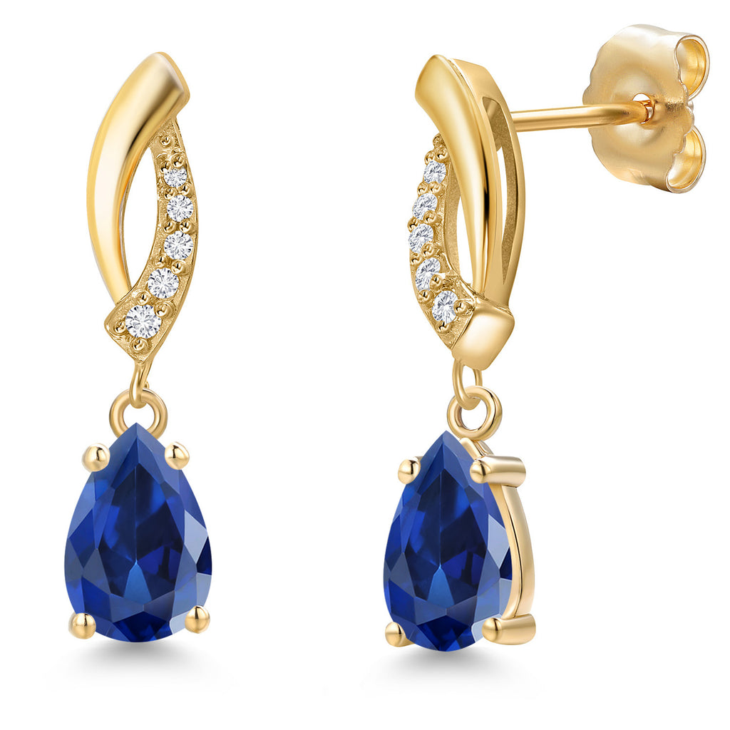 Blue Created Sapphire - September_Earrings in 14K Yellow Gold