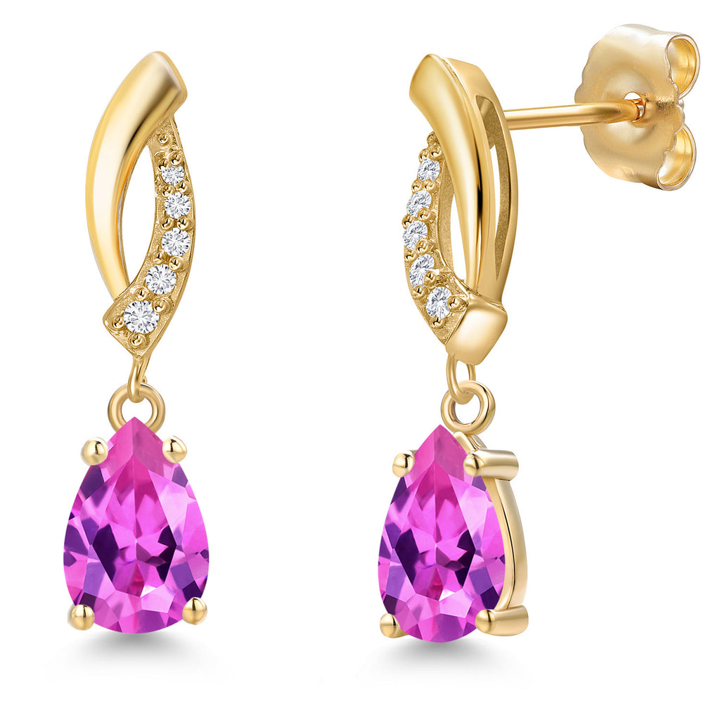 Pink Created Sapphire - September_Earrings in 14K Yellow Gold