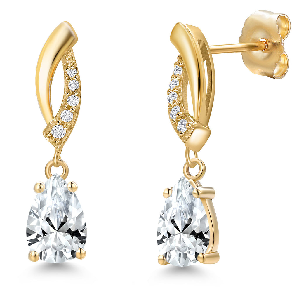 White Created Sapphire - September_Earrings in 14K Yellow Gold