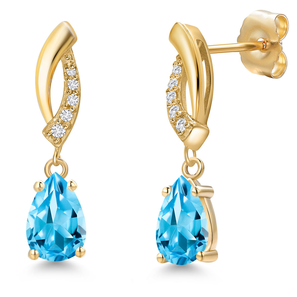 Swiss Blue Topaz - November_Earrings in 14K Yellow Gold