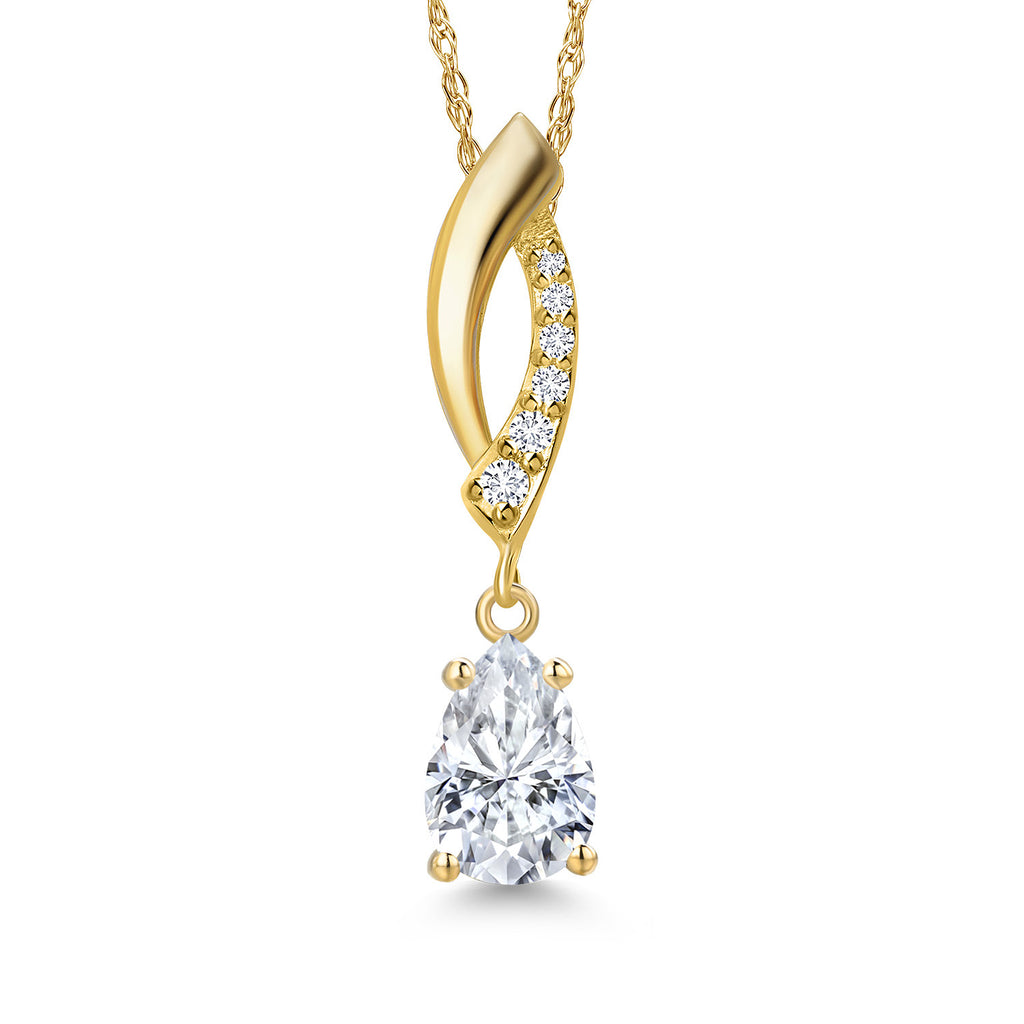 White Moissanite - April_Pendant in 14K Yellow Gold