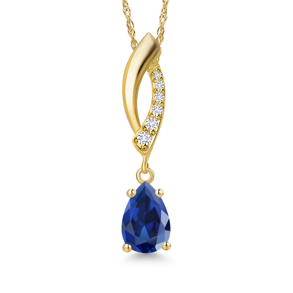 Blue Created Sapphire - September_Pendant in 14K Yellow Gold