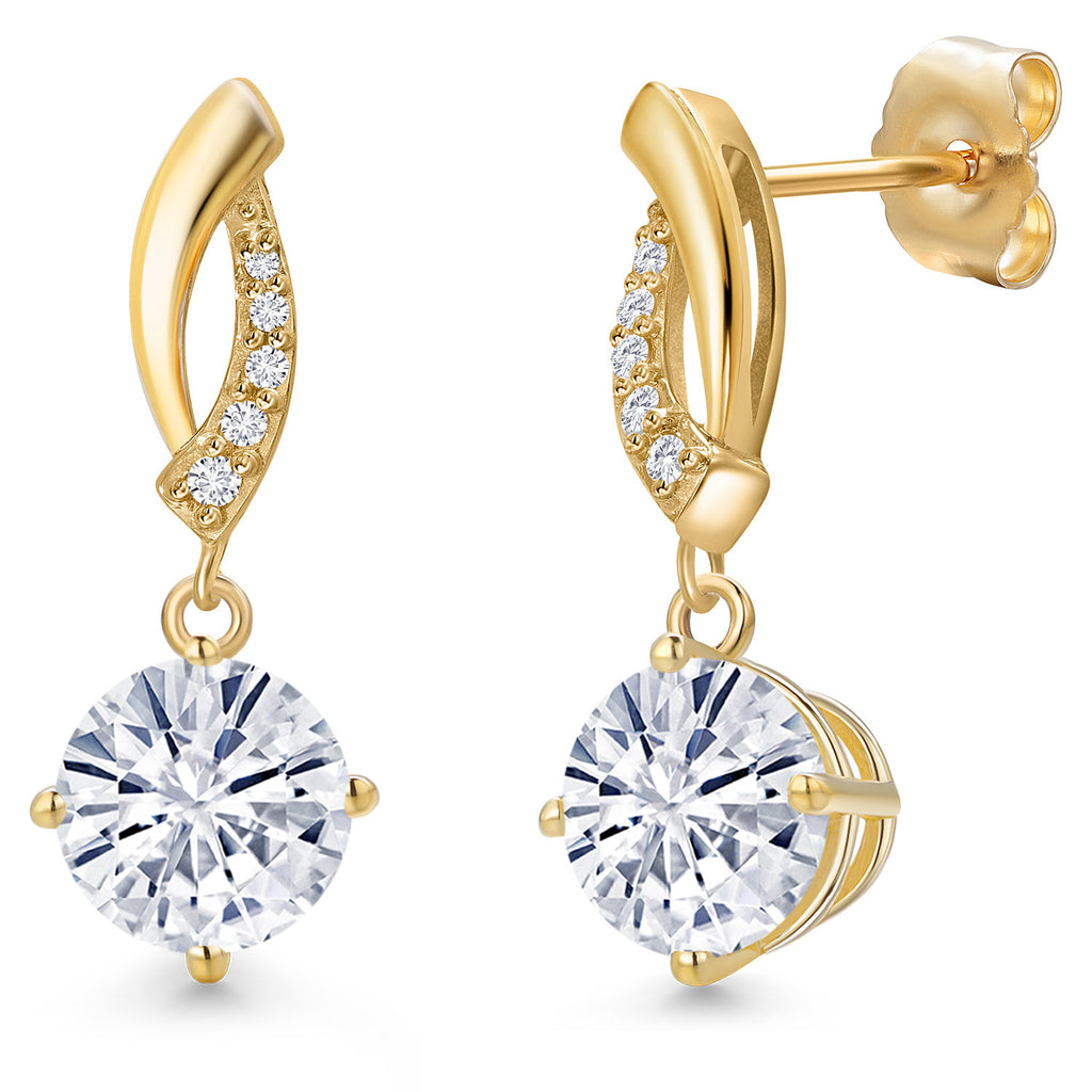 White Moissanite - April_Earrings in 14K Yellow Gold