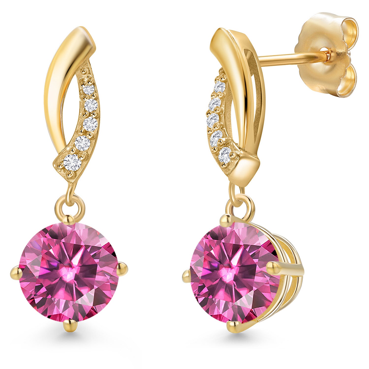 Pink Moissanite - April_Earrings in 14K Yellow Gold