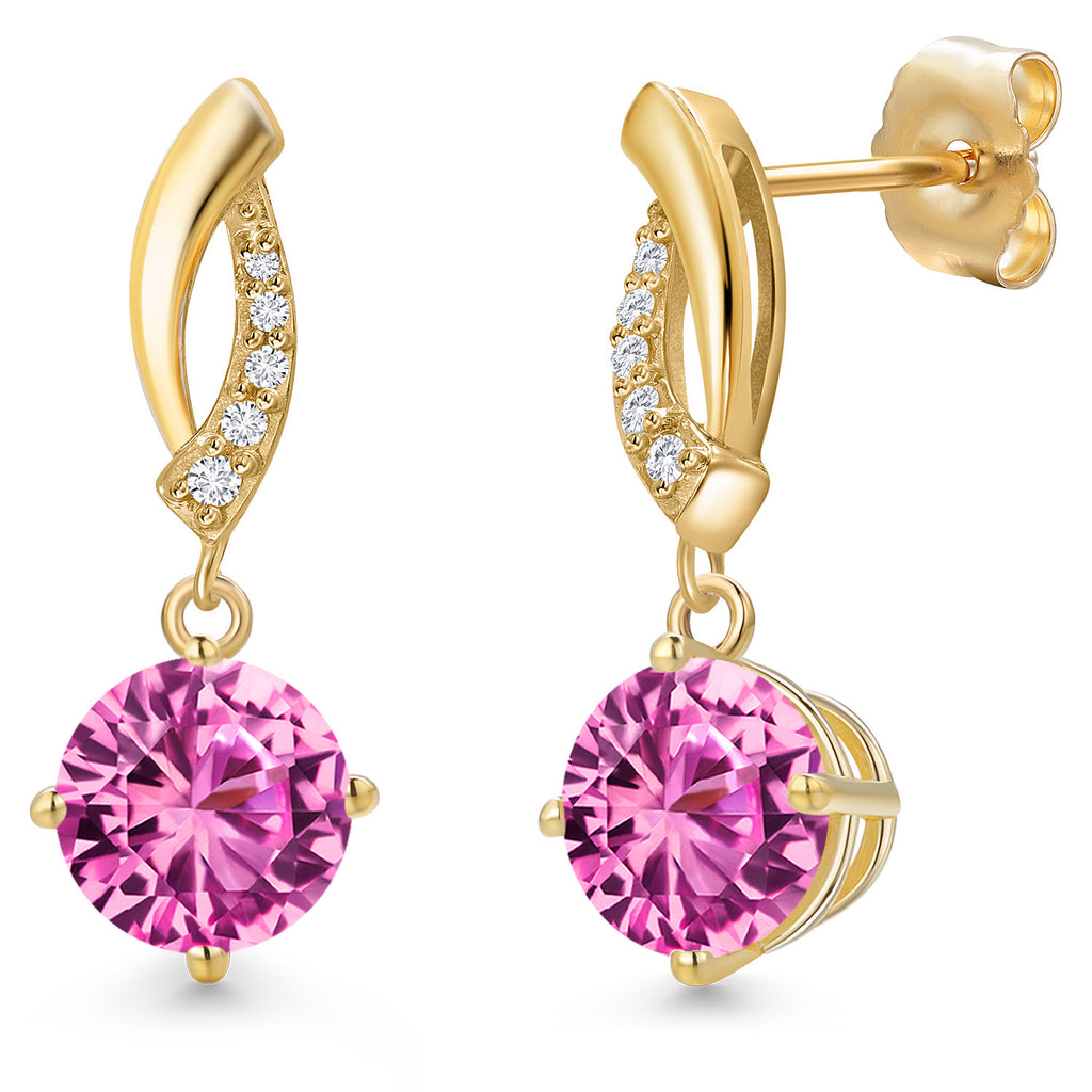 Pink Created Sapphire - September_Earrings in 14K Yellow Gold