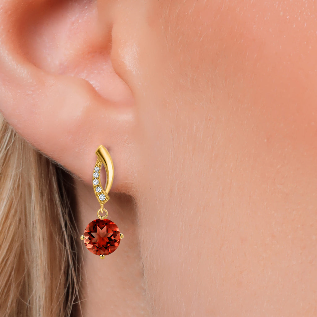 Red and E - F_Earrings in 14K Yellow Gold