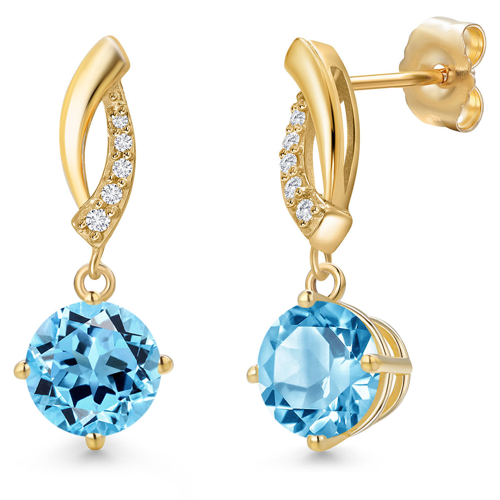 Swiss Blue Topaz - November_Earrings in 14K Yellow Gold