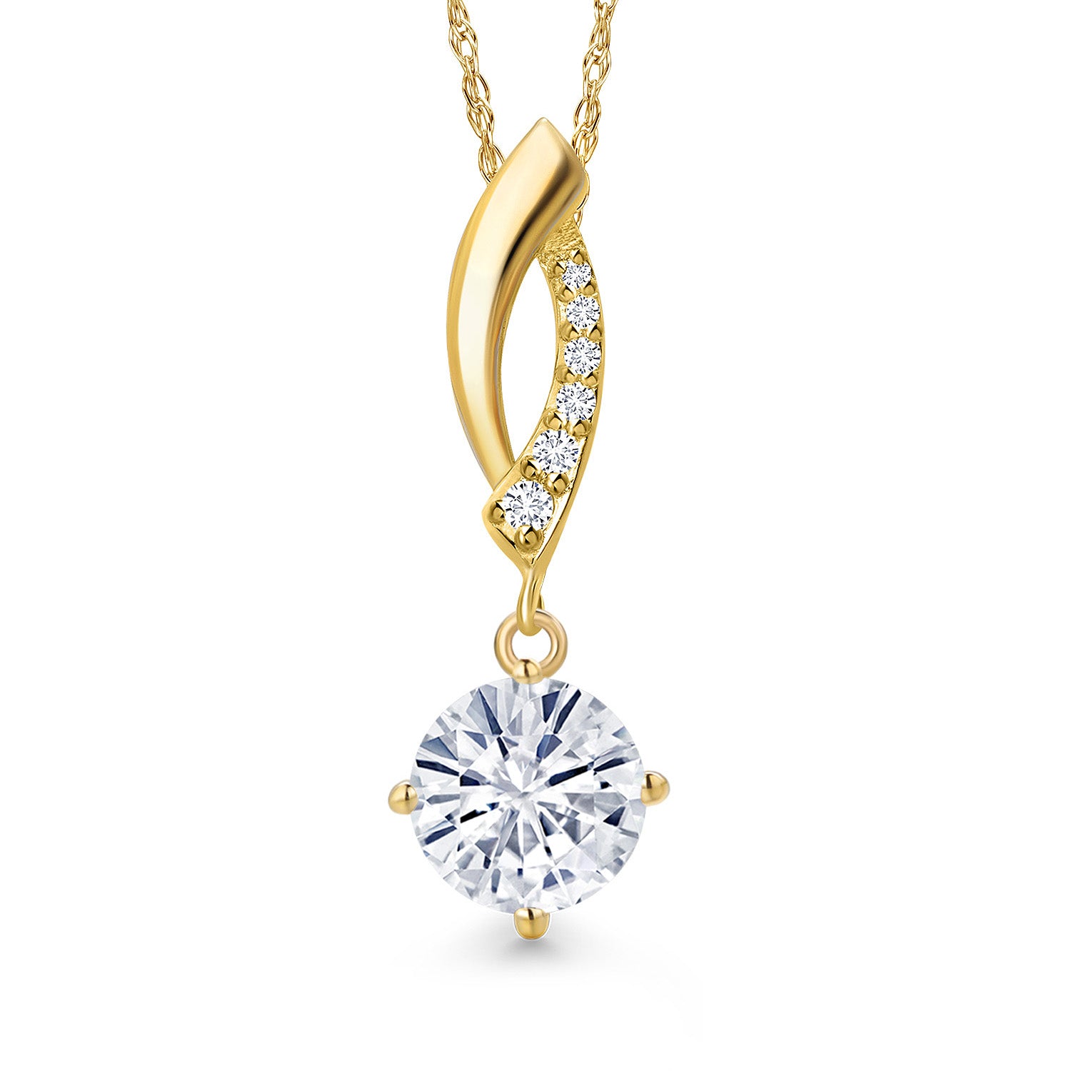 White Moissanite - April_Pendant in 14K Yellow Gold