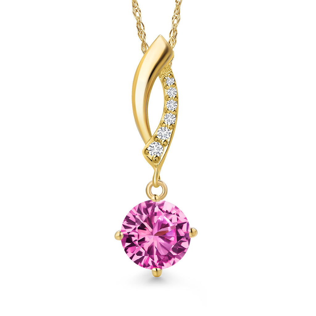 Pink Created Sapphire - September_Pendant in 14K Yellow Gold