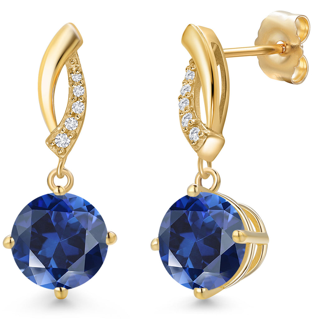 Blue Created Sapphire - September_Earrings in 14K Yellow Gold