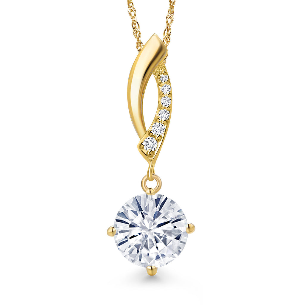 White Moissanite - April_Pendant in 14K Yellow Gold