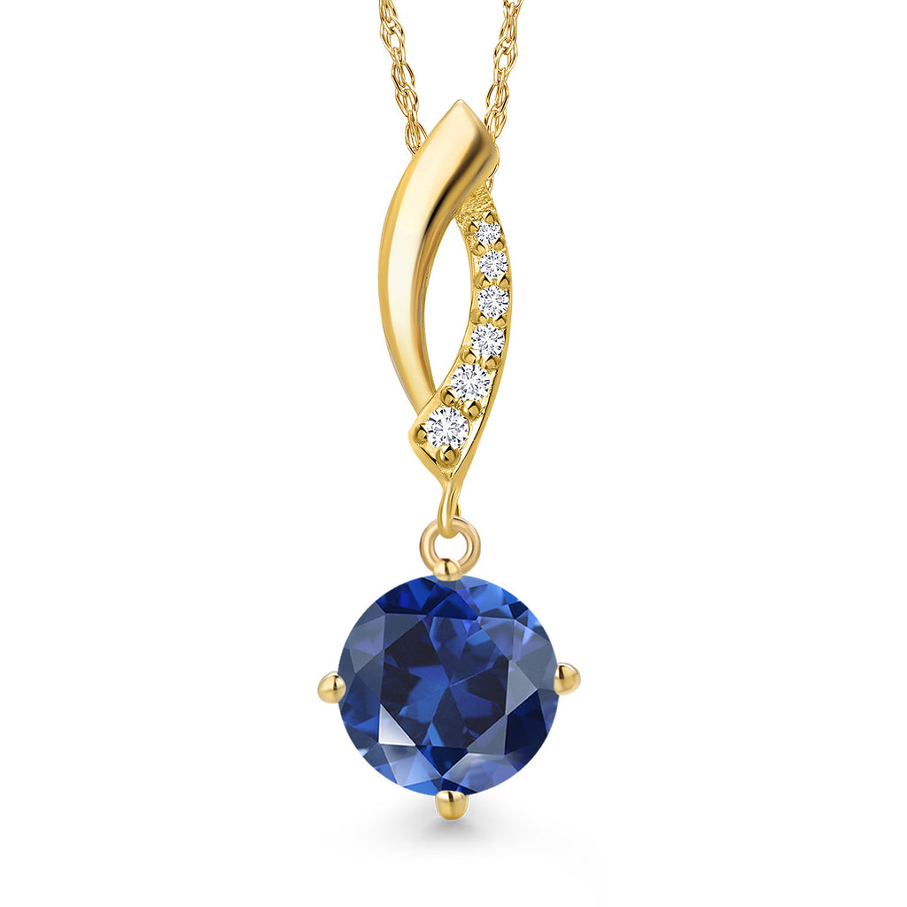 Blue Created Sapphire - September_Pendant in 14K Yellow Gold