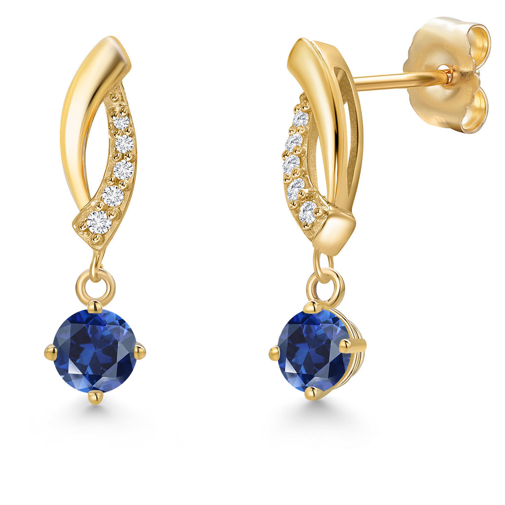 Blue Created Sapphire - September_Earrings in 14K Yellow Gold