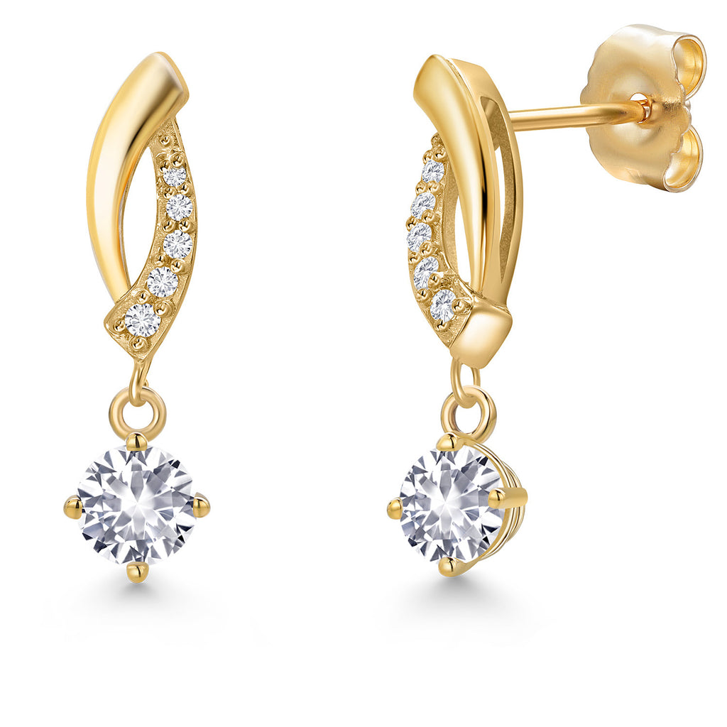 White Created Sapphire - September_Earrings in 14K Yellow Gold