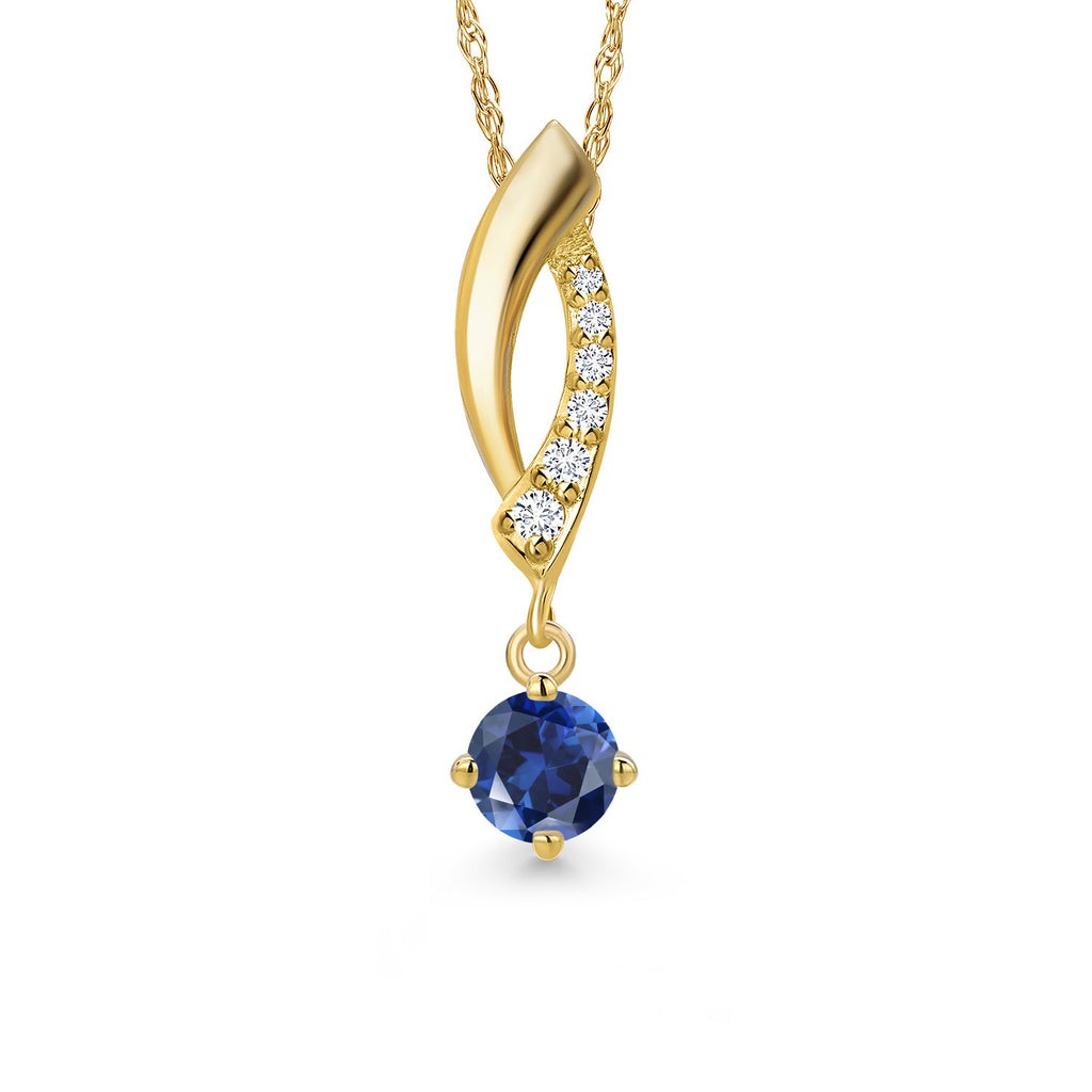 Blue Created Sapphire - September_Pendant in 14K Yellow Gold