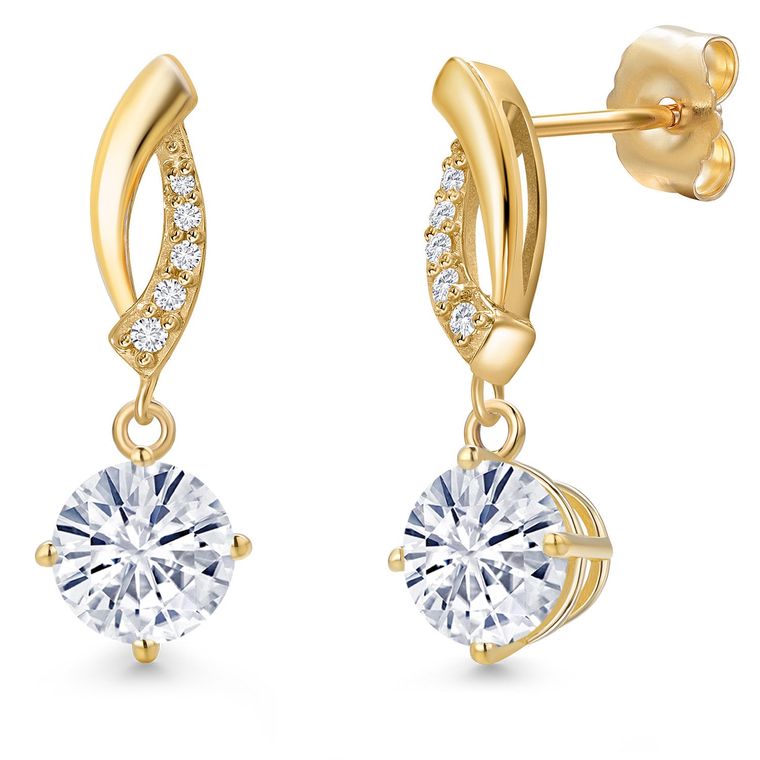 White Moissanite - April_Earrings in 14K Yellow Gold