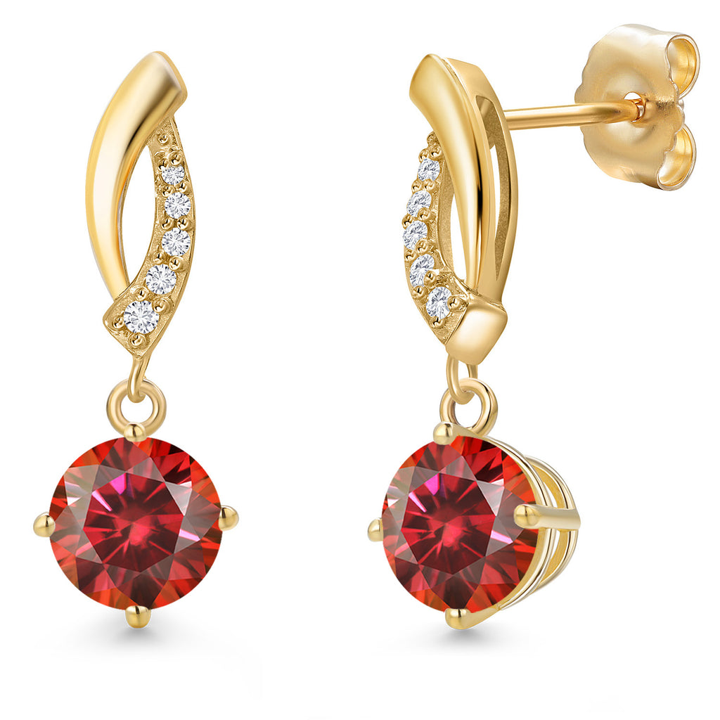 Red Moissanite - April_Earrings in 14K Yellow Gold