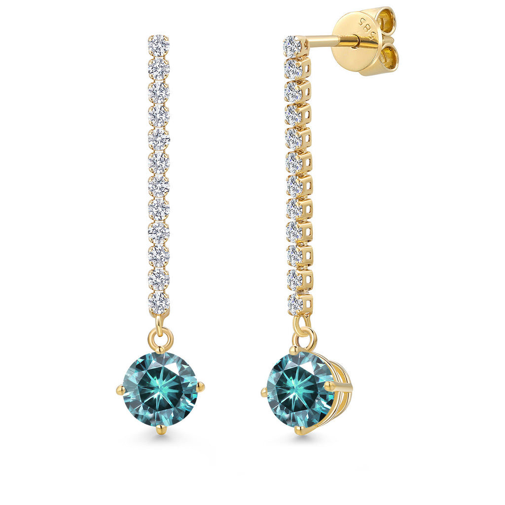 Blue Moissanite - April_Earrings in 14K Yellow Gold