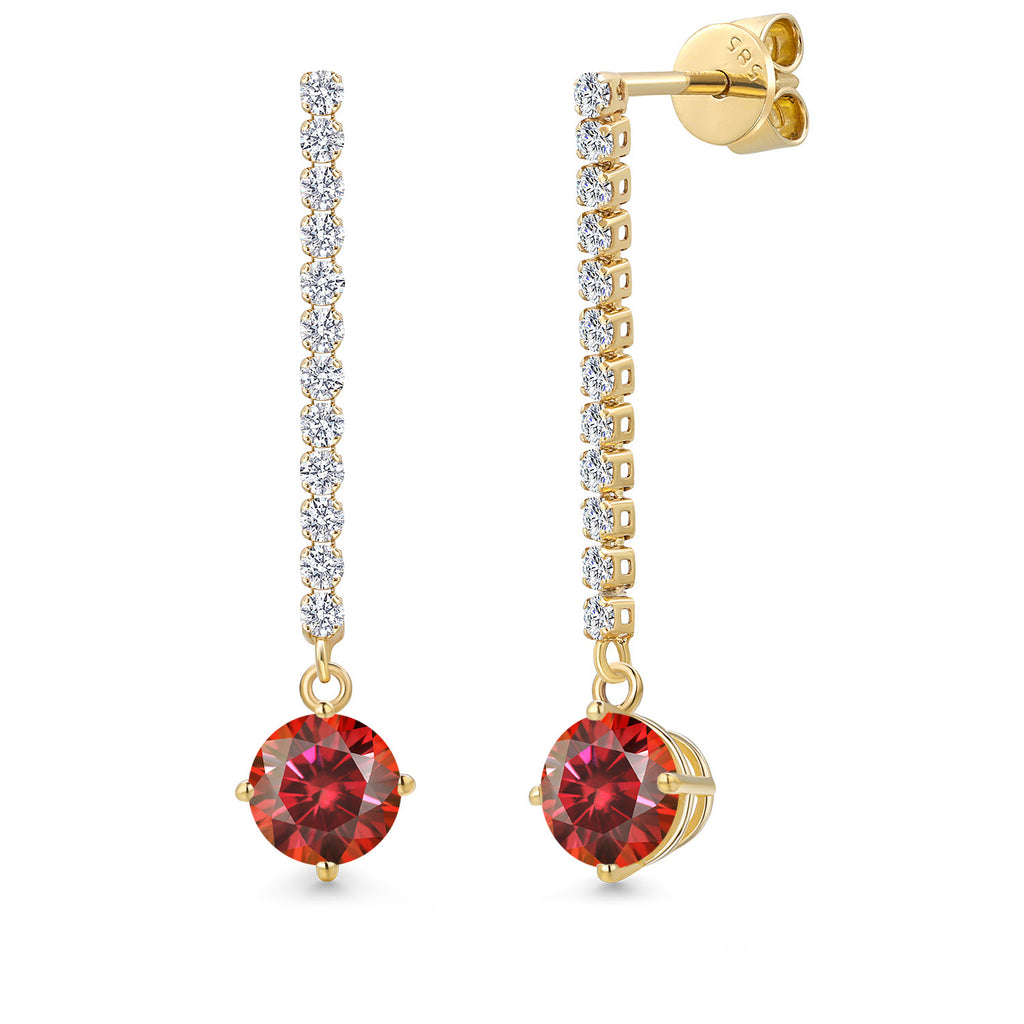 Red Moissanite - April_Earrings in 14K Yellow Gold