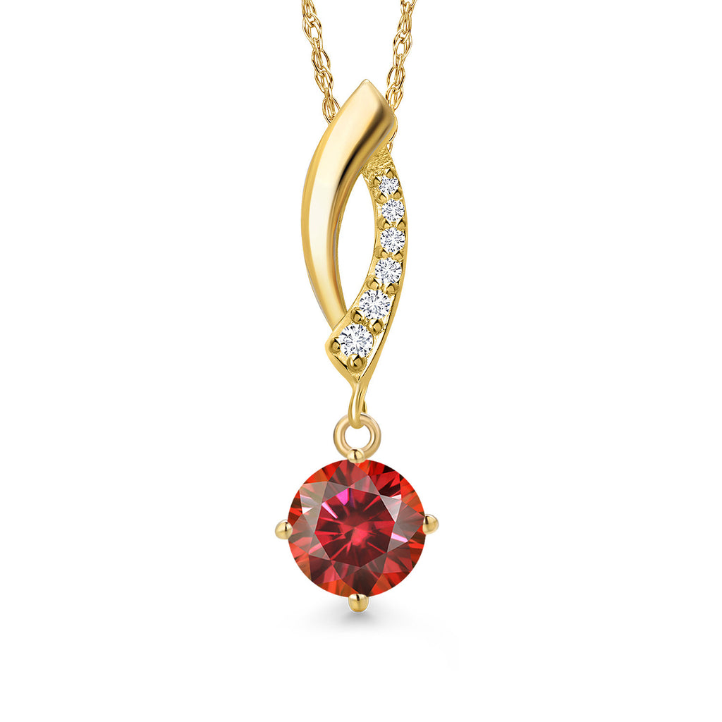 Red Moissanite - April_Pendant in 14K Yellow Gold