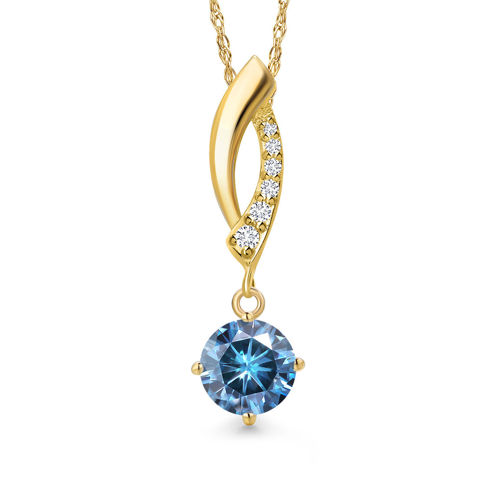 Persian Blue Moissanite - April_Pendant in 14K Yellow Gold