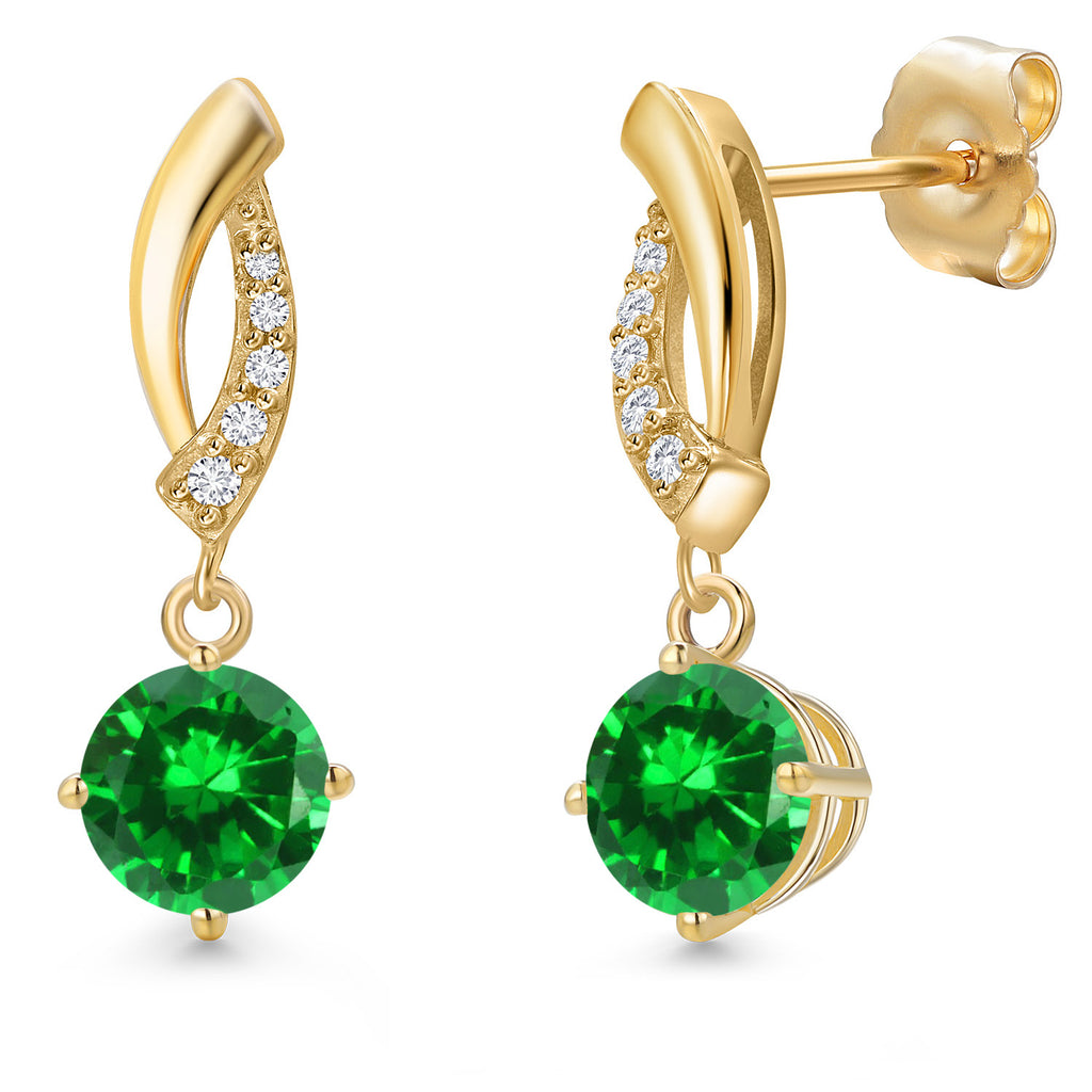 Created Emerald - May_Earrings in 14K Yellow Gold