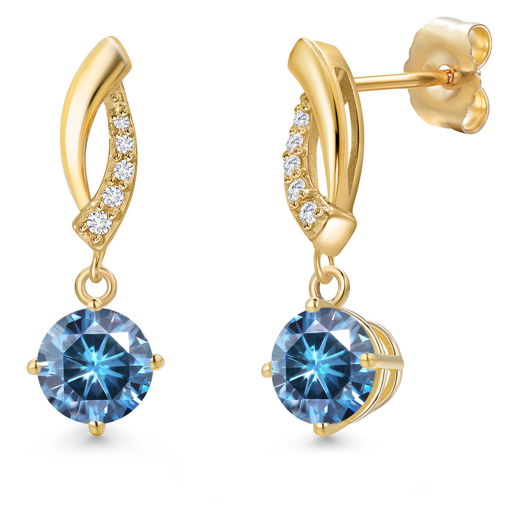 Persian Blue Moissanite - April_Earrings in 14K Yellow Gold