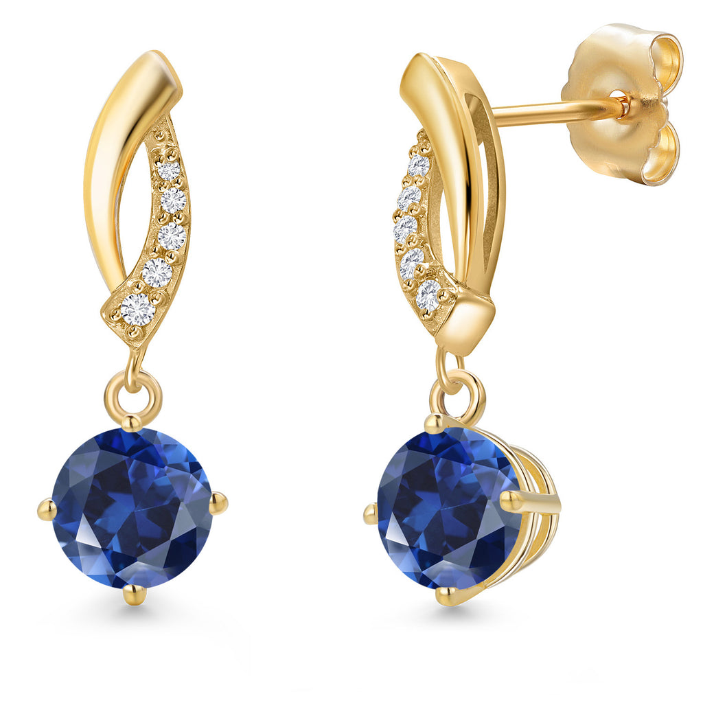 Blue Created Sapphire - September_Earrings in 14K Yellow Gold