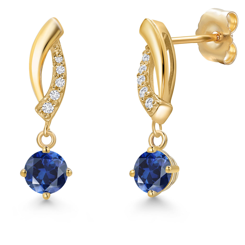 Blue Created Sapphire - September_Earrings in 14K Yellow Gold