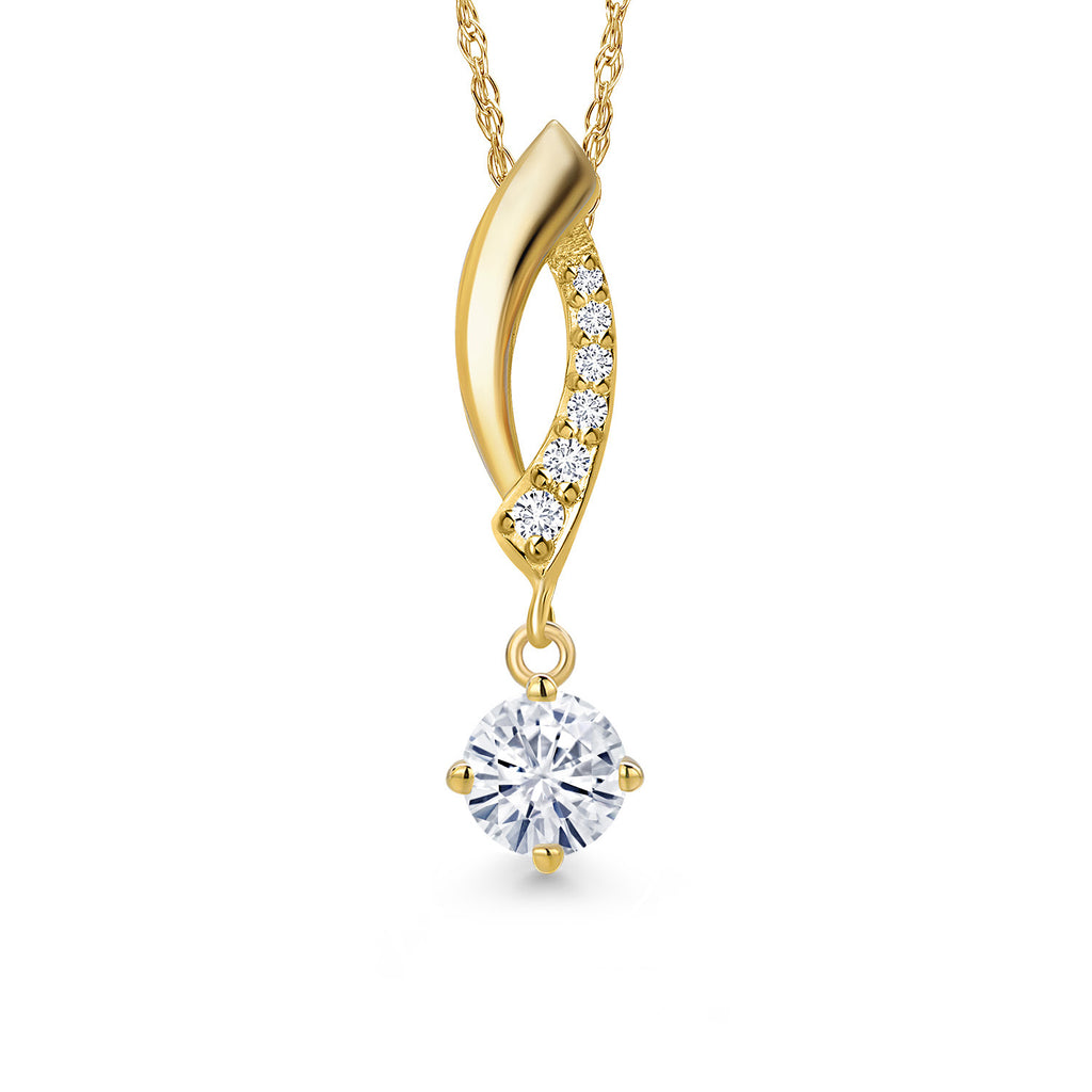 White Moissanite - April_Pendant in 14K Yellow Gold