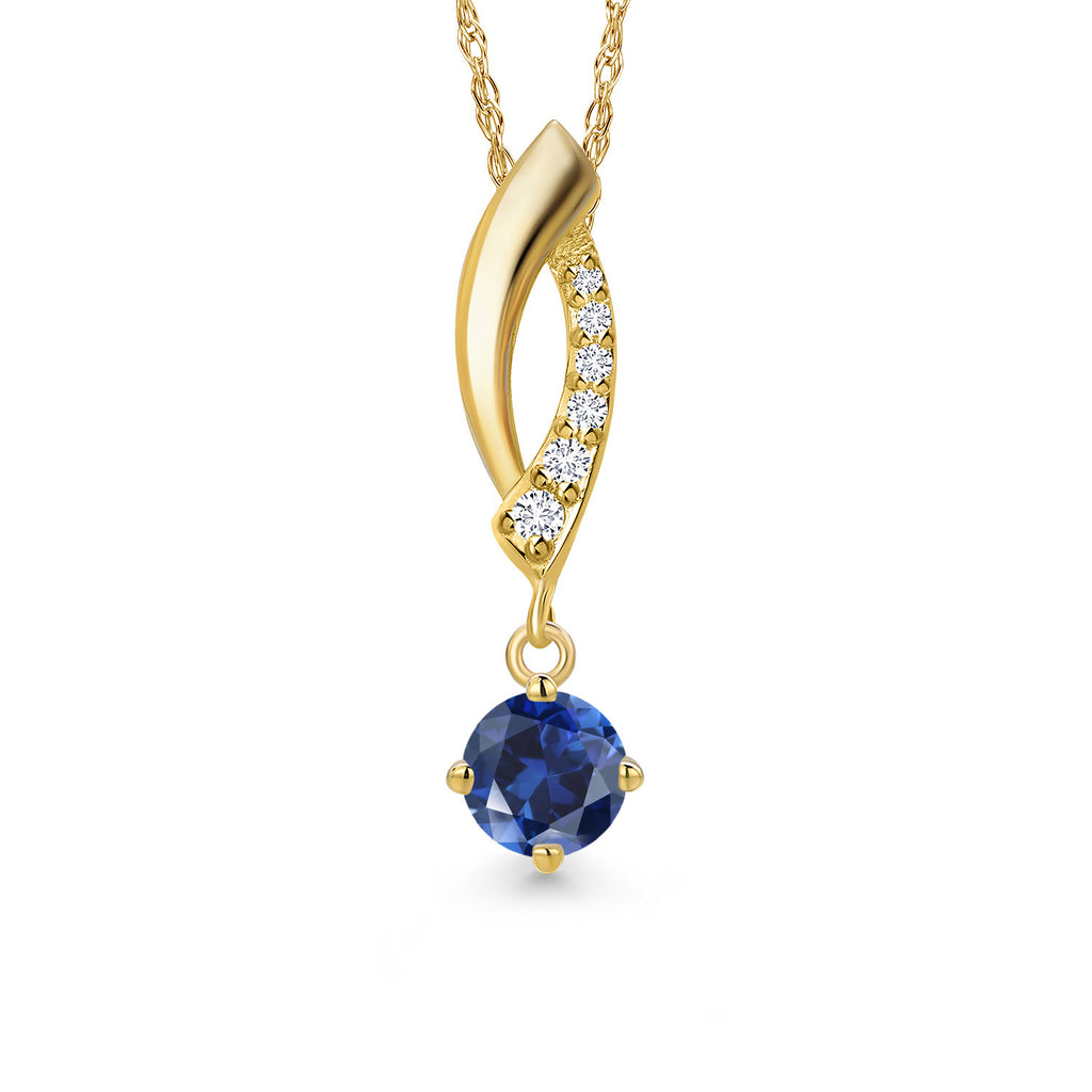 Blue Created Sapphire - September_Pendant in 14K Yellow Gold
