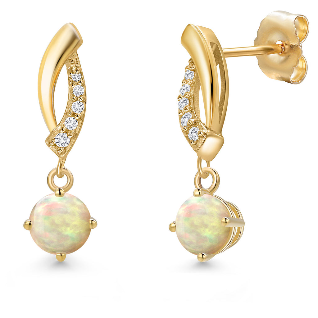 Ethiopian Opal-Cabochon - October_Earrings in 14K Yellow Gold