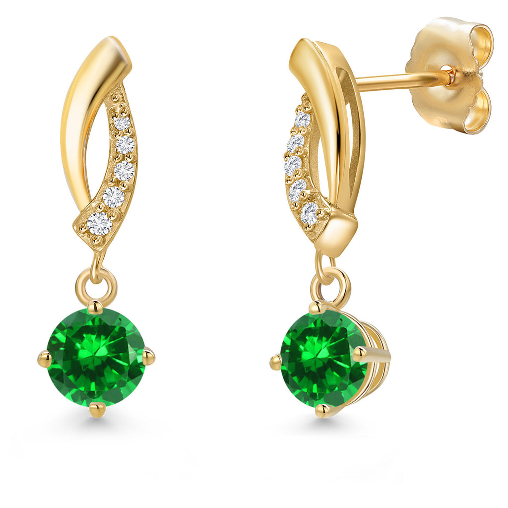 Created Emerald - May_Earrings in 14K Yellow Gold