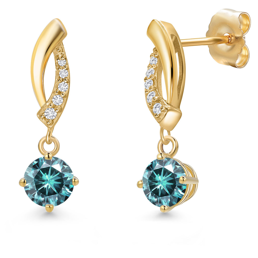 Blue Moissanite - April_Earrings in 14K Yellow Gold