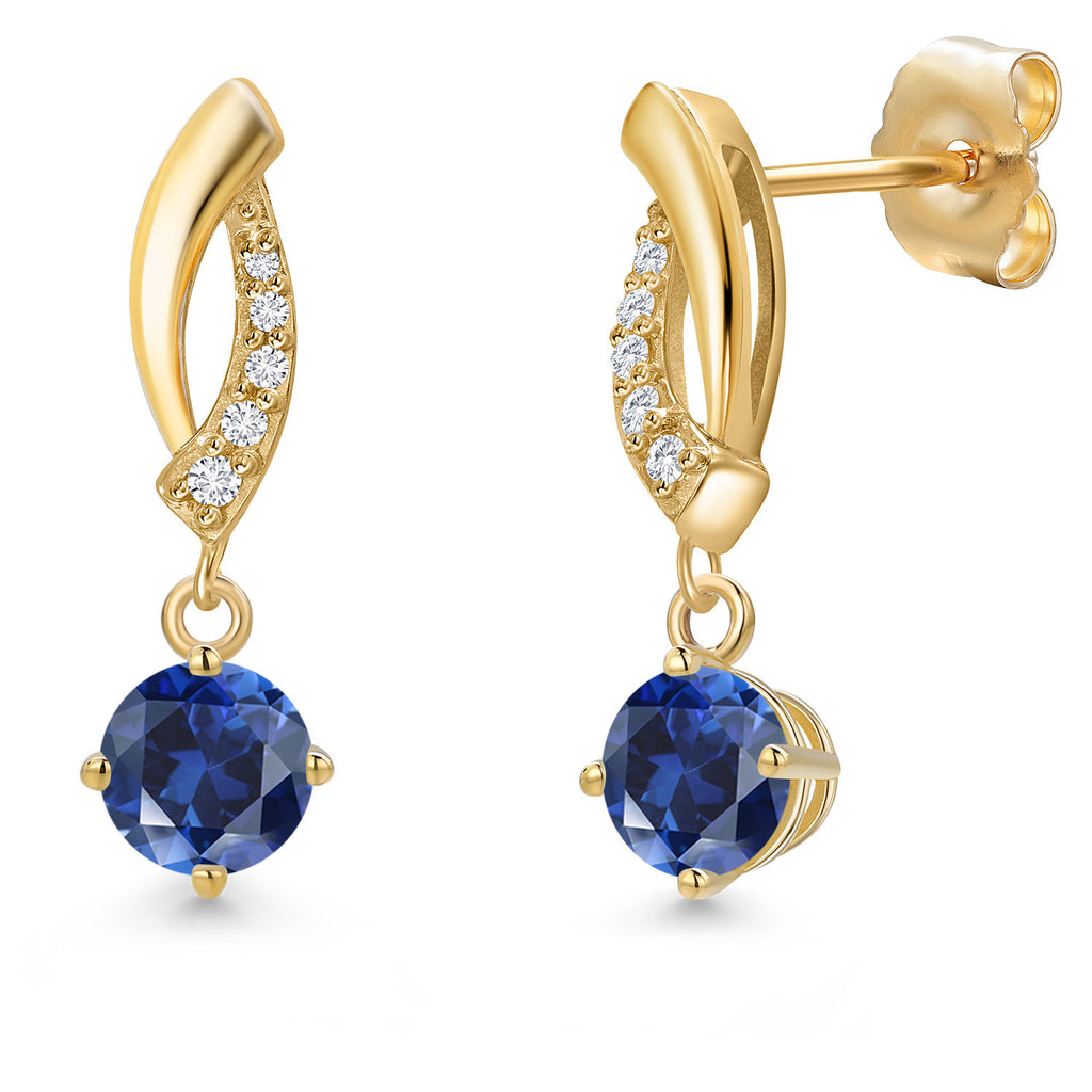 Blue Created Sapphire - September_Earrings in 14K Yellow Gold