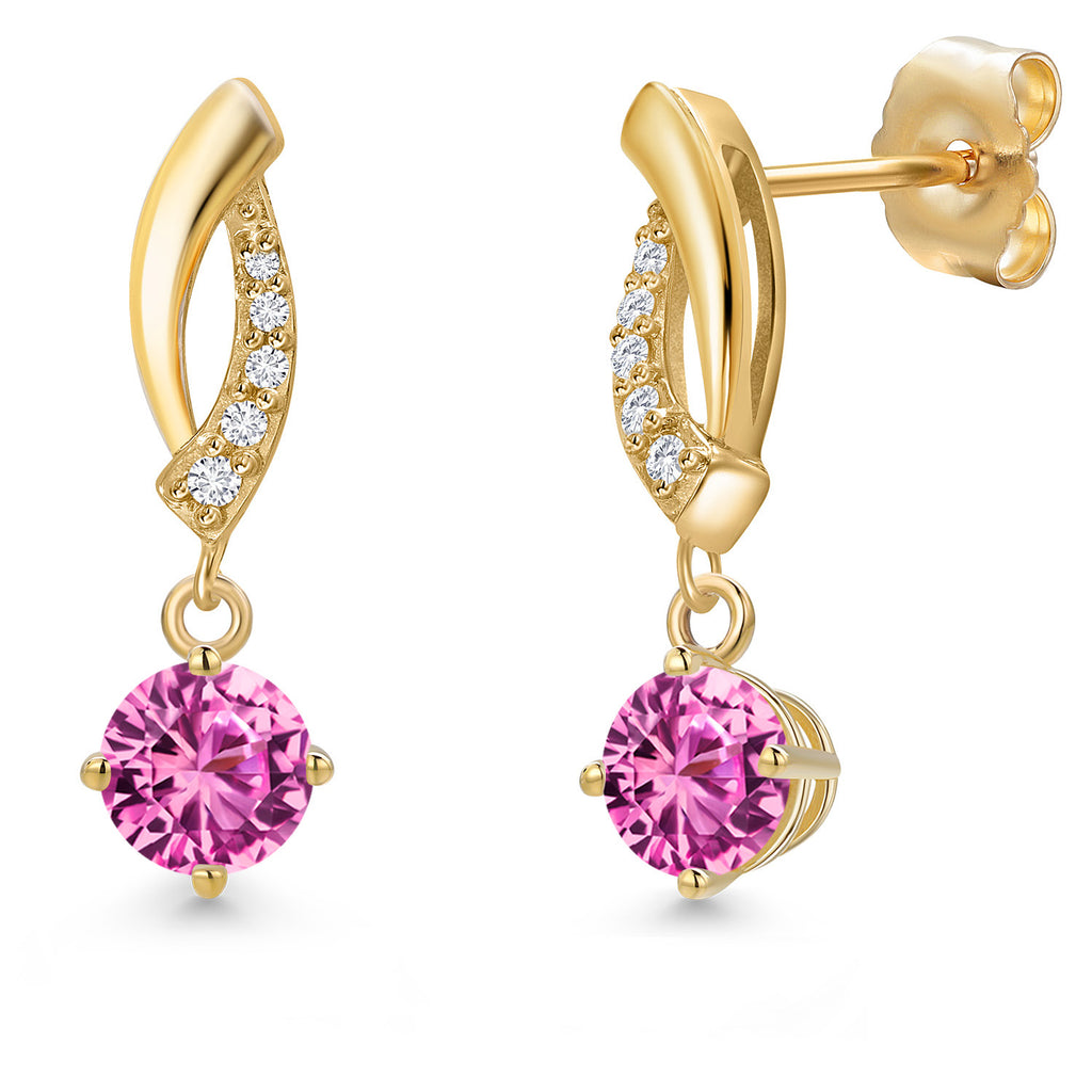 Pink Created Sapphire - September_Earrings in 14K Yellow Gold