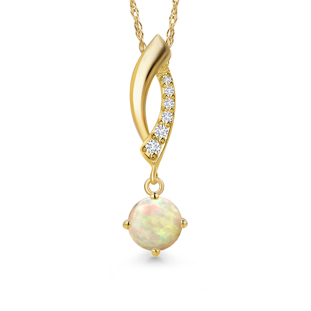 Ethiopian Opal-Cabochon - October_Pendant in 14K Yellow Gold