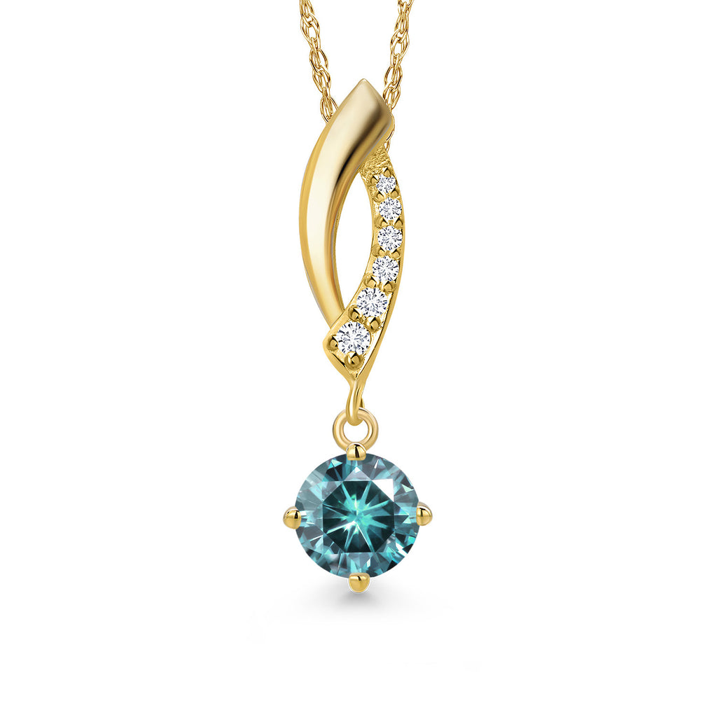 Blue Moissanite - April_Pendant in 14K Yellow Gold