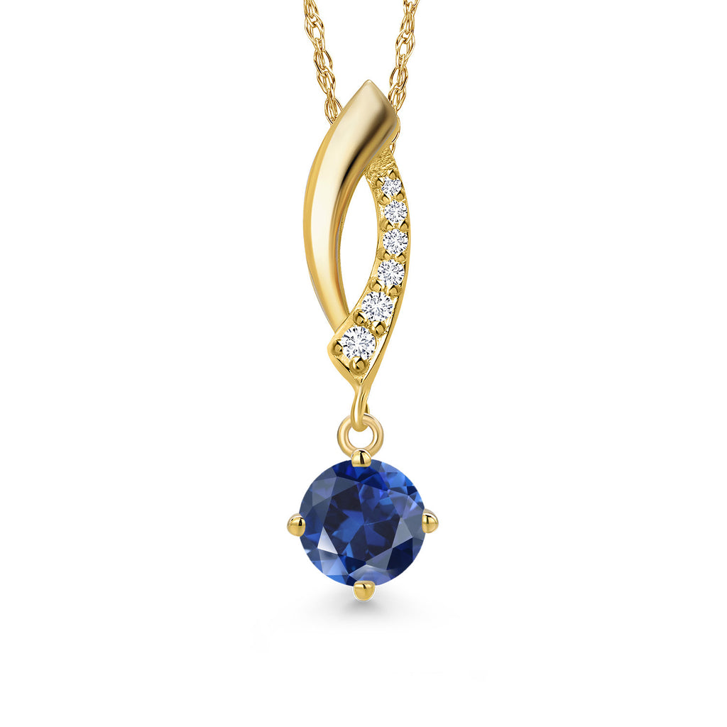 Blue Created Sapphire - September_Pendant in 14K Yellow Gold