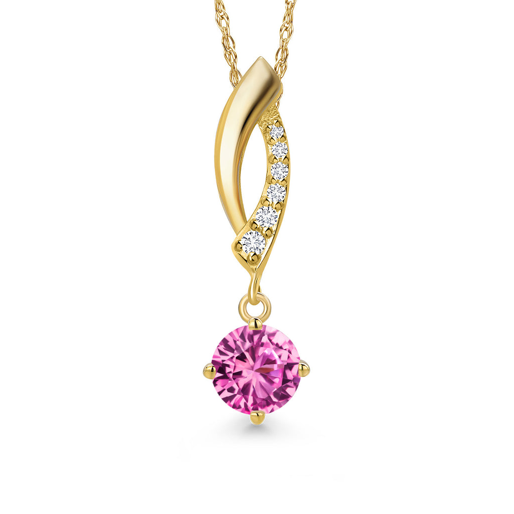 Pink Created Sapphire - September_Pendant in 14K Yellow Gold