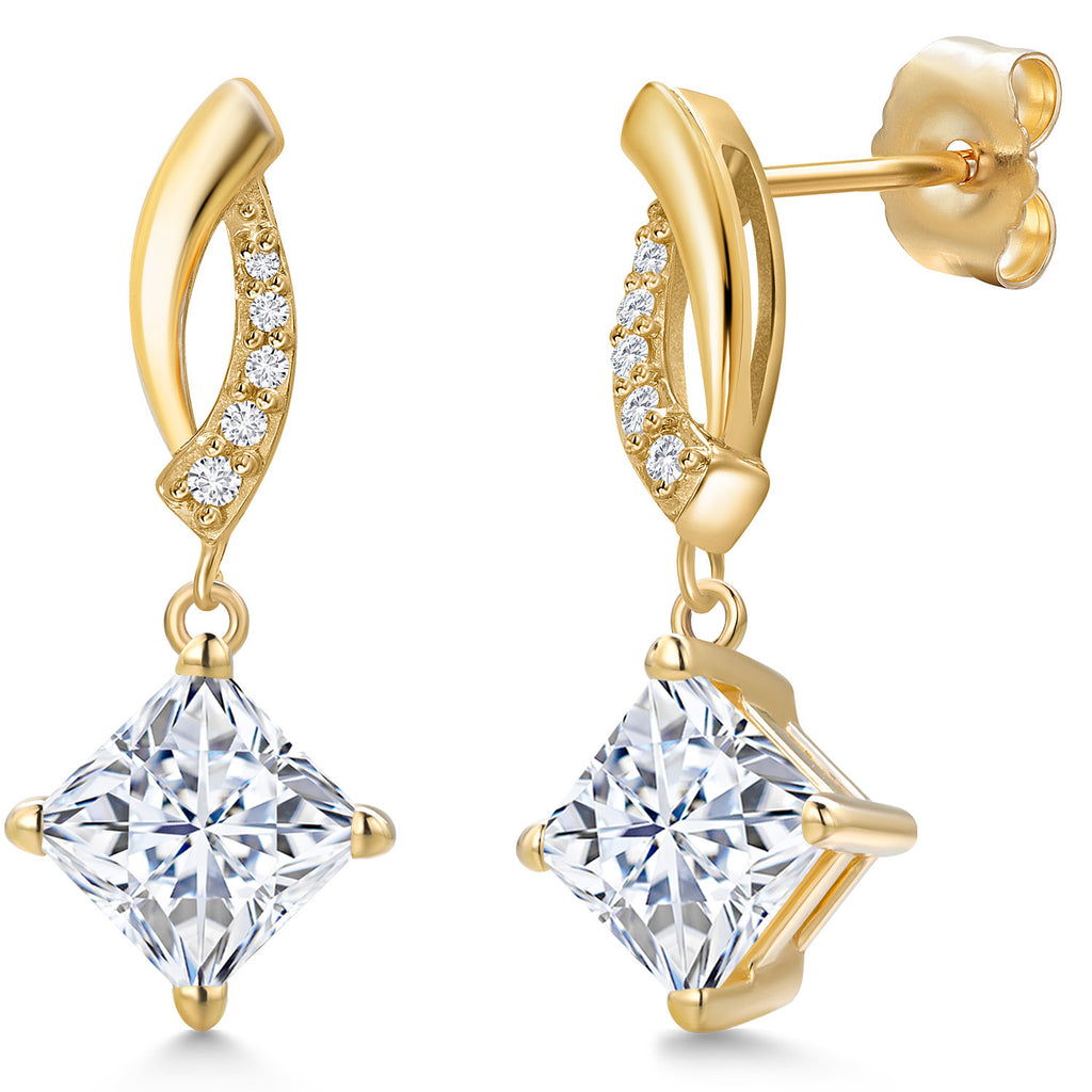 White Moissanite - April_Earrings in 14K Yellow Gold