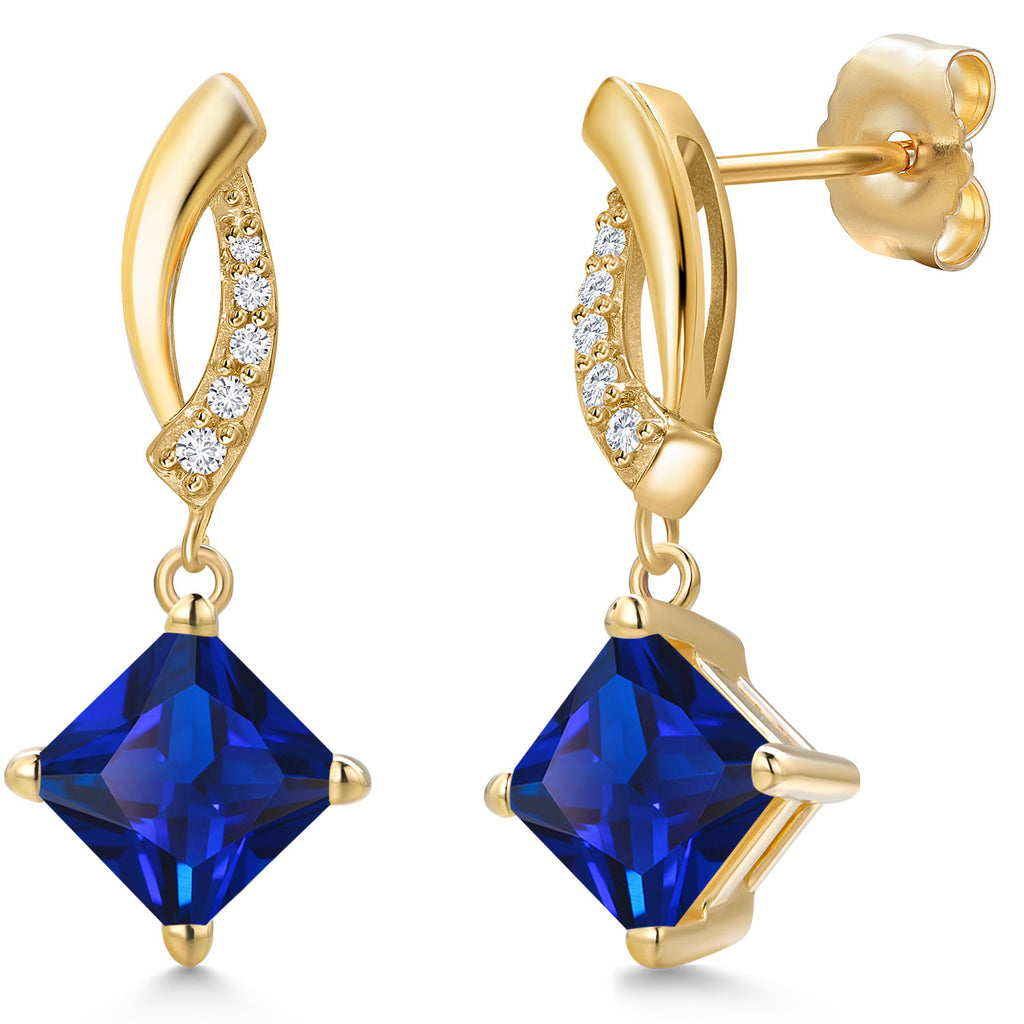 Blue Created Sapphire - September_Earrings in 14K Yellow Gold