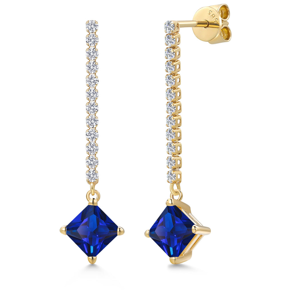 Blue Created Sapphire - September_Earrings in 14K Yellow Gold