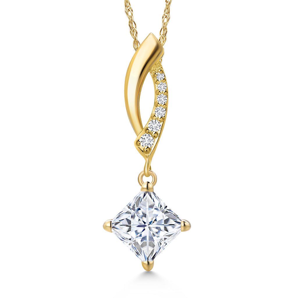 White Moissanite - April_Pendant in 14K Yellow Gold