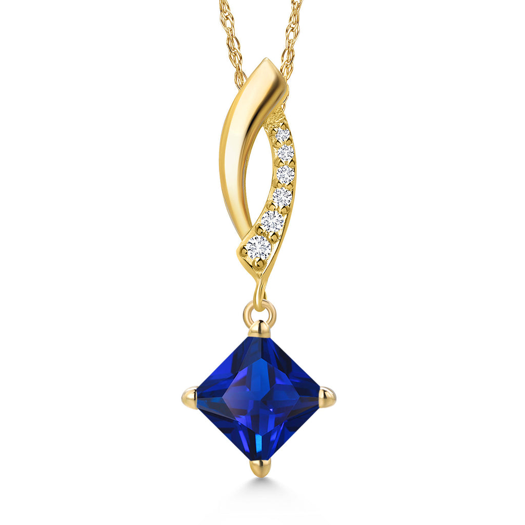 Blue Created Sapphire - September_Pendant in 14K Yellow Gold