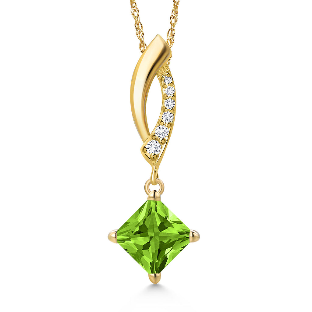 Gem Stone King Gemstone Birthstone and Lab Grown Diamond Pendant Necklace For Women in 14K Yellow Gold | Princess Cut 6MM | Fine Jewelry Gifts for Her Mom Women Wife | With 18 Inch 14K Gold Chain