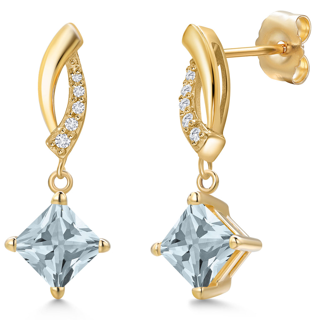 Aquamarine - March_Earrings in 14K Yellow Gold