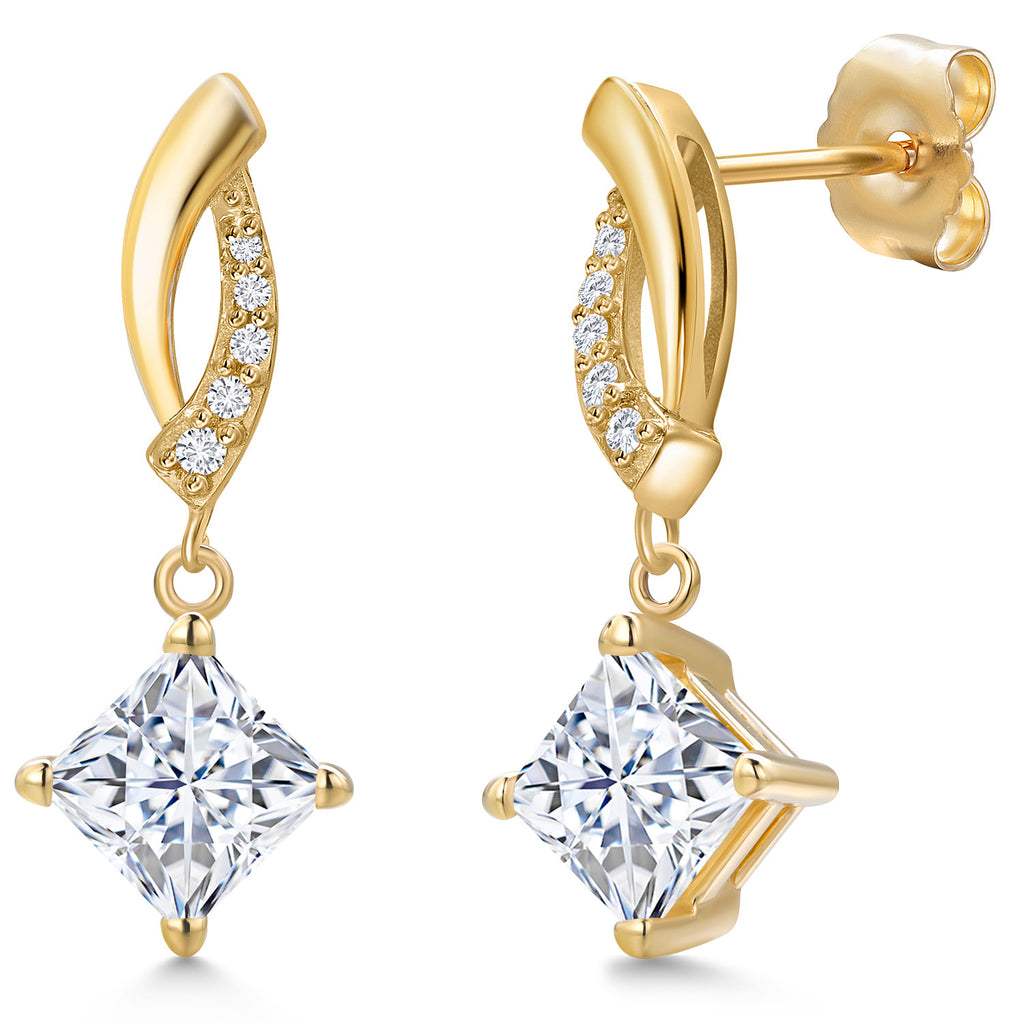 White Moissanite - April_Earrings in 14K Yellow Gold