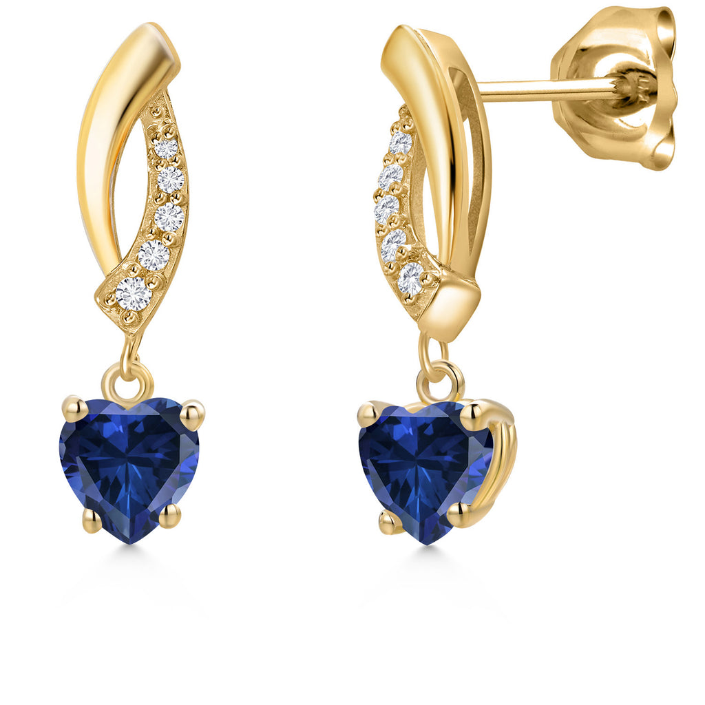 Blue Created Sapphire - September_Earrings in 14K Yellow Gold