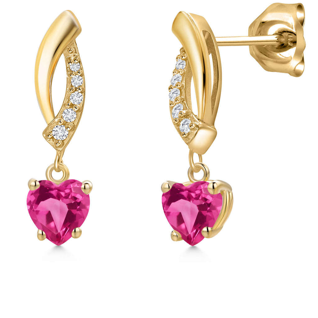 Pink Created Sapphire - September_Earrings in 14K Yellow Gold